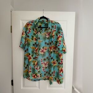 George Men’s Aqua Tropical Floral Button-Up Shirt